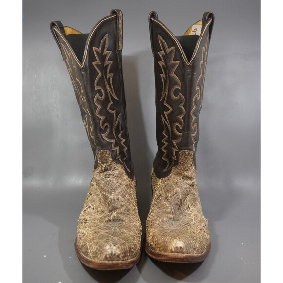 Vintage Dan Post 6564 Python Snakeskin Cowboy Boots Mens 10 D Brown USA Made main image 6